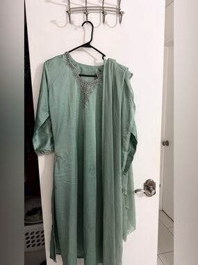 real silk teal Salwar suit